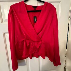 EXPRESS Cerise Satin V-neck Blouse size XL **NWT**
